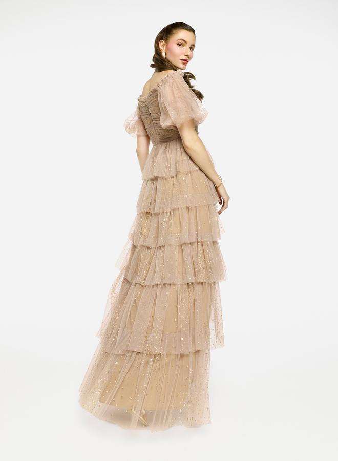 House of Moda Ruffle Detail Off Shoulder Tulle Maxi Dress - Image 4