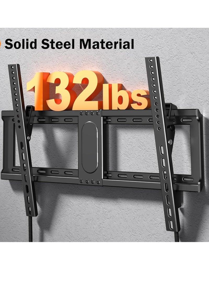TIGER حامل تلفاز عالمي للجدار - حامل تلفاز مائل لشاشات مسطحة/منحنية من 37-82 بوصة، قاعدة منخفضة، VESA حتى 600x400 مم، يتحمل حتى 132 رطل، يناسب دعامات 24"/18"/16" - Image 4