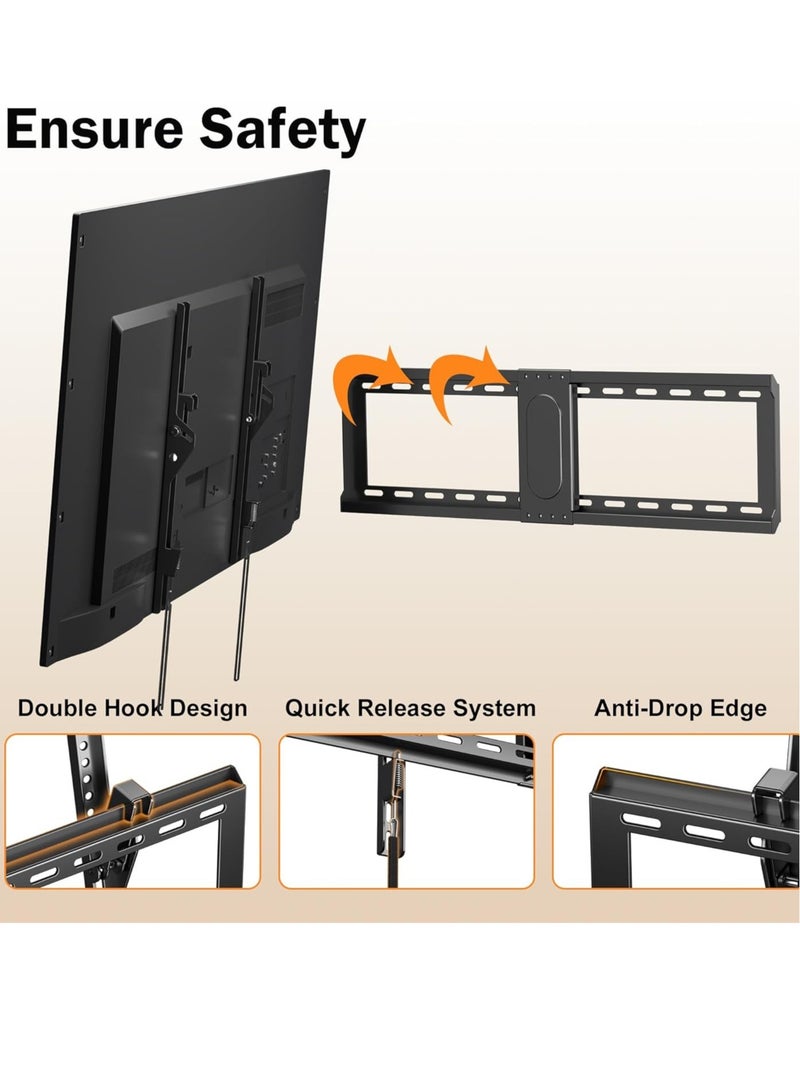 TIGER حامل تلفاز عالمي للجدار - حامل تلفاز مائل لشاشات مسطحة/منحنية من 37-82 بوصة، قاعدة منخفضة، VESA حتى 600x400 مم، يتحمل حتى 132 رطل، يناسب دعامات 24"/18"/16" - Image 5