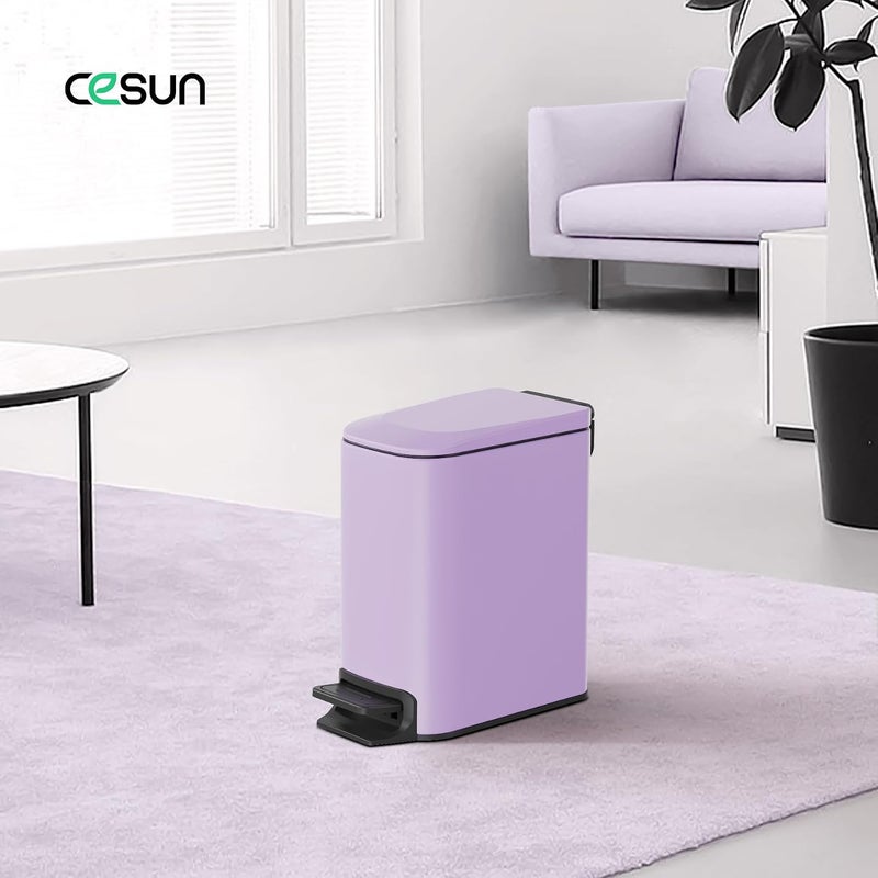 Cesun سلة مهملات صغيرة للحمام من Cesun بغطاء إغلاق ناعم، دواسة قدم، 6 لتر / 1.6 جالون، فولاذ مقاوم للصدأ مع سلة داخلية قابلة للإزالة، تشطيب مضاد لبصمات الأصابع (أرجواني) - Image 2