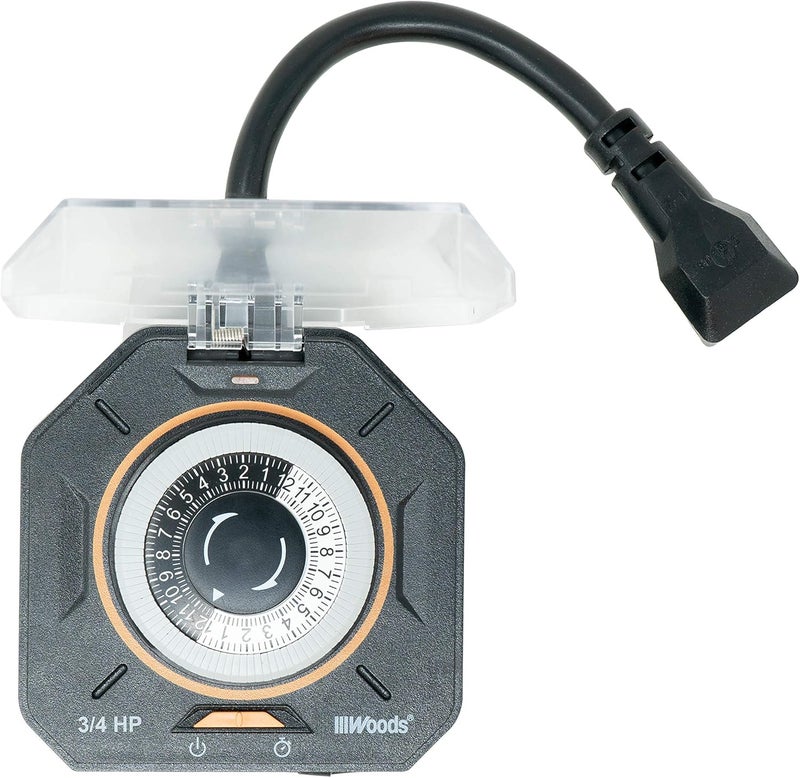 Woods 50124WD Outdoor 24Hour Heavy Duty Mechanical Timer 34Hp 2 Grounded Outlets Black - Image 1