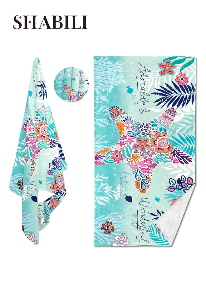 شبيلي منشفة شاطئ كبيرة من الألياف الدقيقة مضادة للرمال، ملحق سفر سريعة الجفاف ومناشف بركة باردة ‎150×75‎ سم، قابلة للغسل وخفيفة الوزن، فائقة الامتصاص وناعمة بطباعة نجم البحر، للبالغين والأطفال للشاطئ والسباحة - Image 1