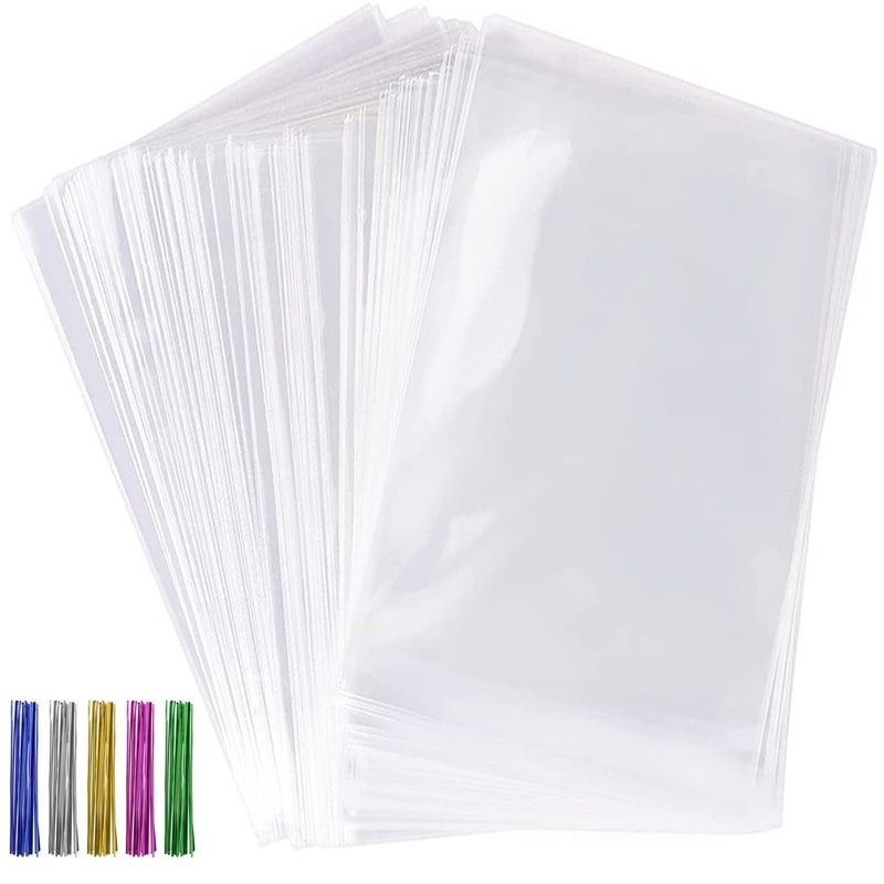 Tecbeauty Tecbeauty 600pcs Cellophane Bags Kit300pcs 3x4 inch Clear Cellophane Treat Bags Cello Cookie Bag 300pcs Colors Ties for Wedding Birthday Party Favor Gift Packing