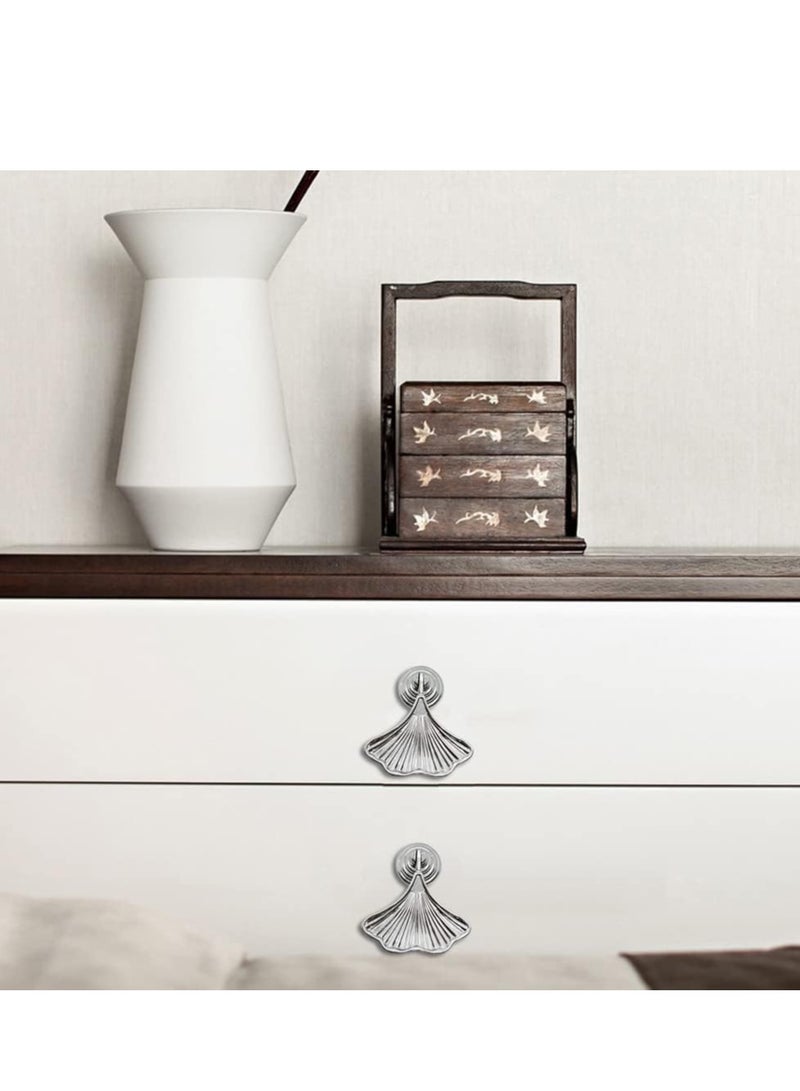 Knob Handles for Furniture, Silver Drop Pendant Pull Handle Fashion Ginkgo Leaf Shape Dresser Knobs for Kitchen Bathroom Cabinet Door Drawer 4 pcs - Image 2