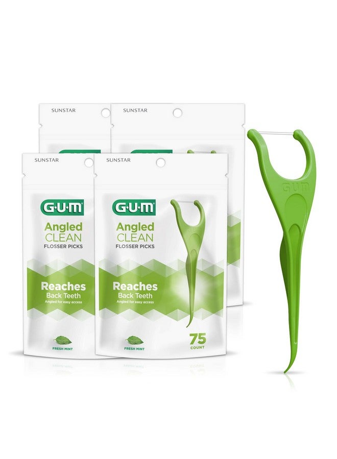 GUM Angled Floss Picks, Perfect for Tight Teeth, Extra Strong Shred-Resistant Dental Floss, Angled for Easy Reach, Dental Flossers for Adults, Fresh Mint Flavor, 75ct (4pk) - Image 1