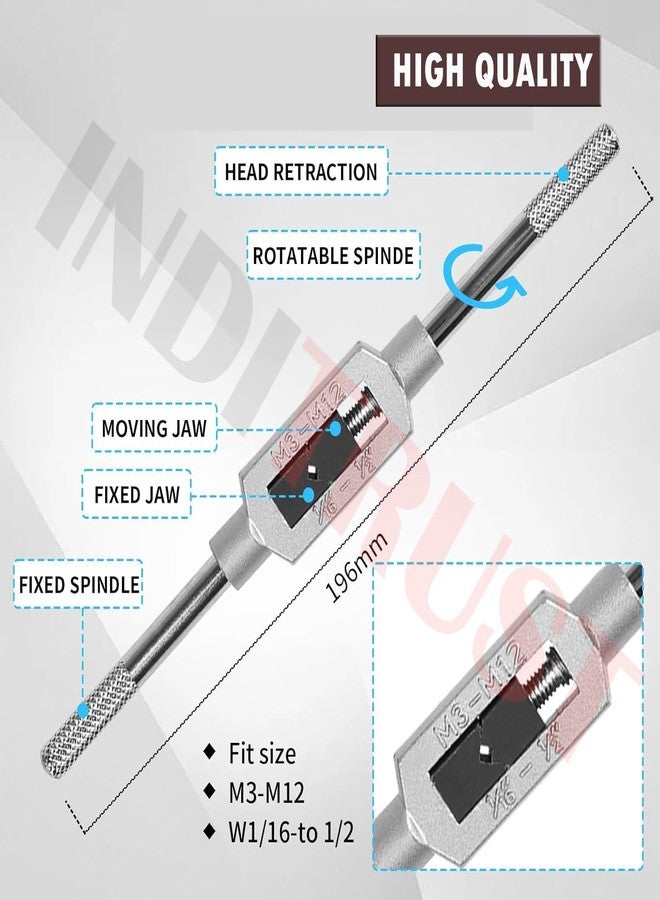 Inditrust Tap Wrench Set, 8 Pieces, M3-M12 Thread Metric Plug Tap and Drill Bits, Adjustable 1/8-1/2 inch - Image 2