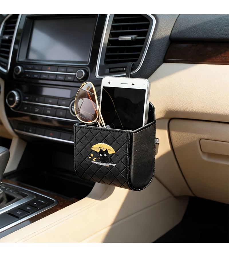 Black Cat Yellow Umbrella Car Vent Hanging Storage Bag Fit Glasses Cards Small Accessories - Image 2