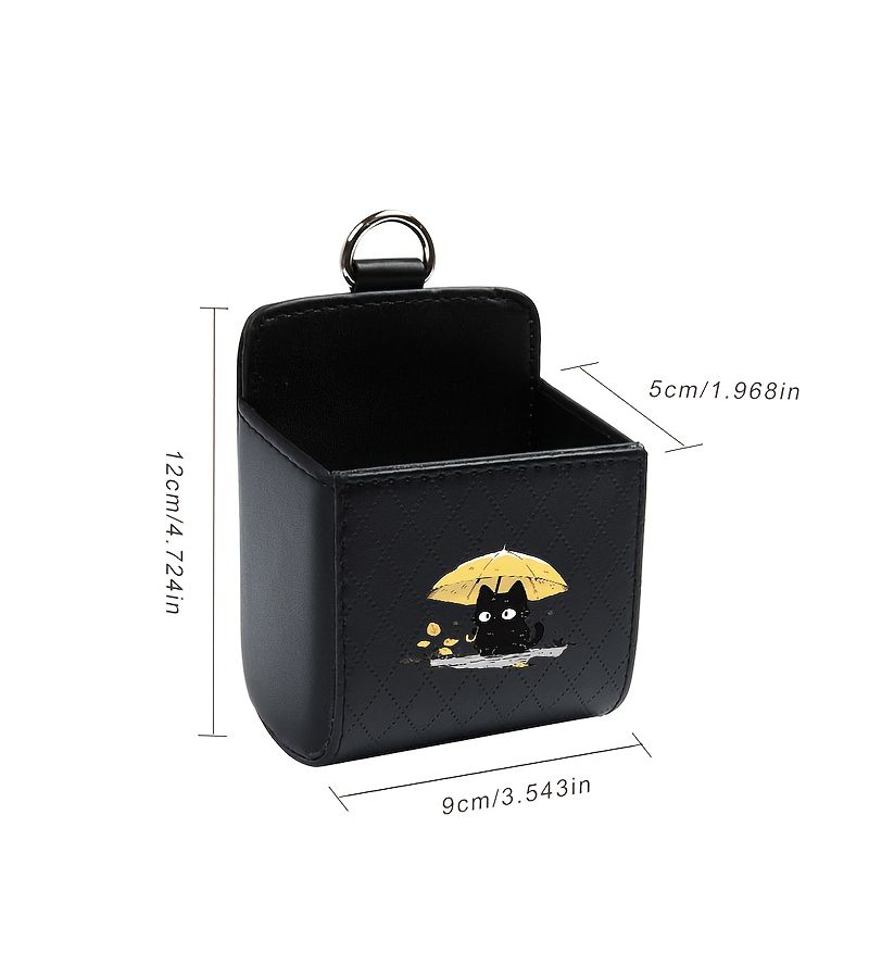 Black Cat Yellow Umbrella Car Vent Hanging Storage Bag Fit Glasses Cards Small Accessories - Image 3