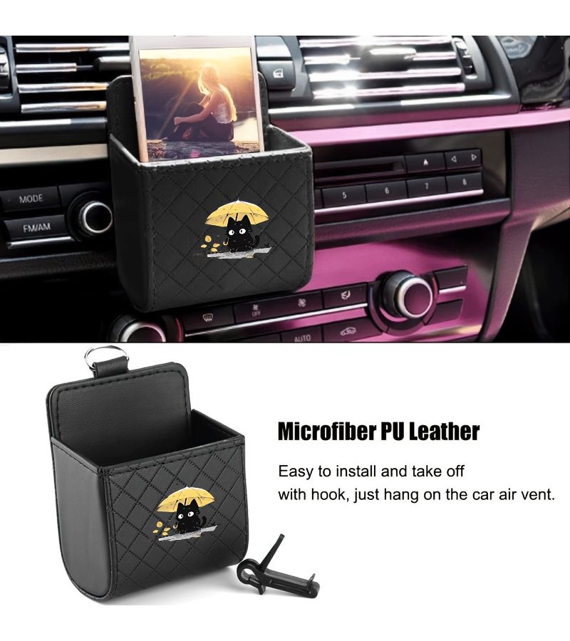 Black Cat Yellow Umbrella Car Vent Hanging Storage Bag Fit Glasses Cards Small Accessories - Image 5