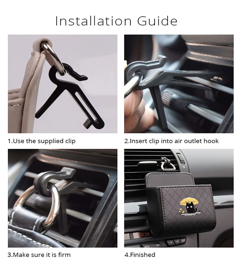 Black Cat Yellow Umbrella Car Vent Hanging Storage Bag Fit Glasses Cards Small Accessories - Image 4
