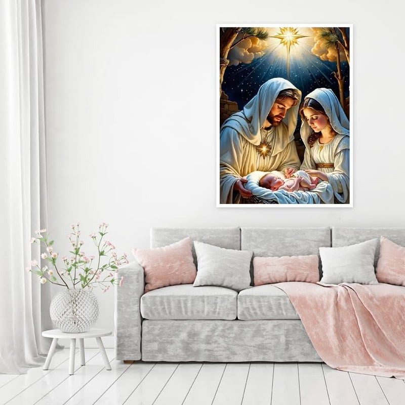 MOMDEDP Jesus Diamond Art Kits for Adults, 5D Diamond Painting Kits for Beginners,Round Full Drill Nativity Scene Gem Art for Adults,DIY Religious Diamond Dots Paintings for Home Decor12x16in - Image 2