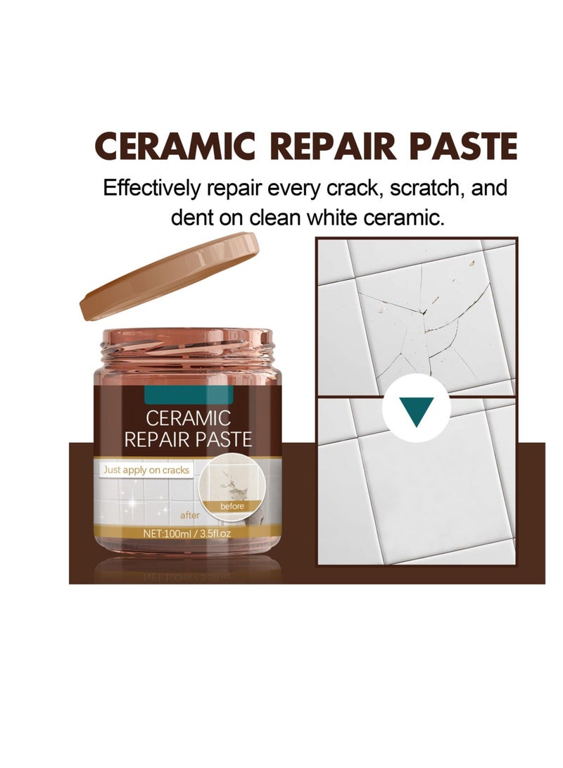 Ceramic Tile Repair Paste, 100ml Porcelain Repair Kit, Bathtub Repair Paste, Enamel Fiberglass Porcelain Acrylic Repair Cream, Tile Tub Sink and Shower Repair Paste for Scratches Holes Cracks - Image 2