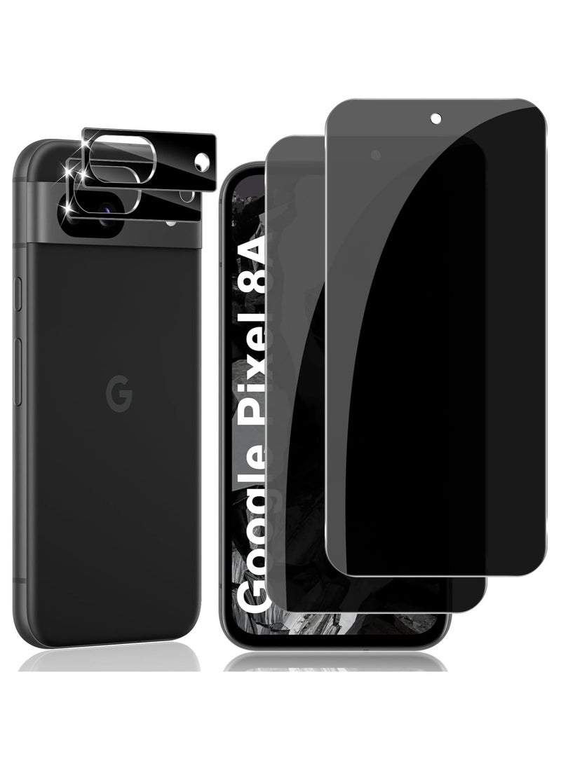 [2+2 Pack] Privacy Screen Protector Compatible with Google Pixel 8a & Camera Lens Protector, Anti-Spy Tempered Glass, 9H Hardness Anti-Scratch Case Friendly
