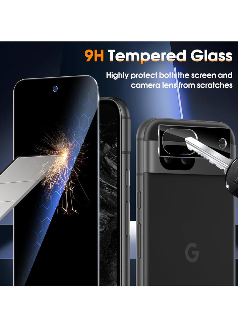 [2+2 Pack] Privacy Screen Protector Compatible with Google Pixel 8a & Camera Lens Protector, Anti-Spy Tempered Glass, 9H Hardness Anti-Scratch Case Friendly