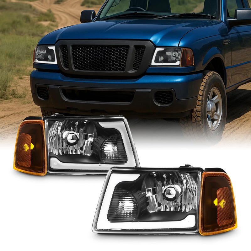 AKKON Fits 20012011 Ford Ranger Black Headlights Headlamp Pair Driver Passenger wLED Tube DRL