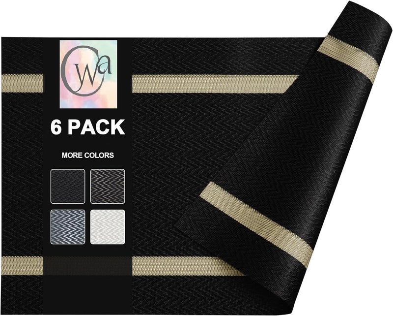 Wosta Wosta Dining Table Placemats Washable HeatResistant PVC Vinyl Table Mats for Dining Room and Kitchen AntiSlip Set of 6 Black 