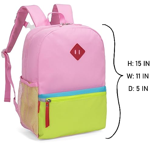 HawLander Little Kids Backpack for Boys or Girls, Toddler School Bag Fits 3 to 6 years old, Pink Yellow, 15 Inch - Image 2