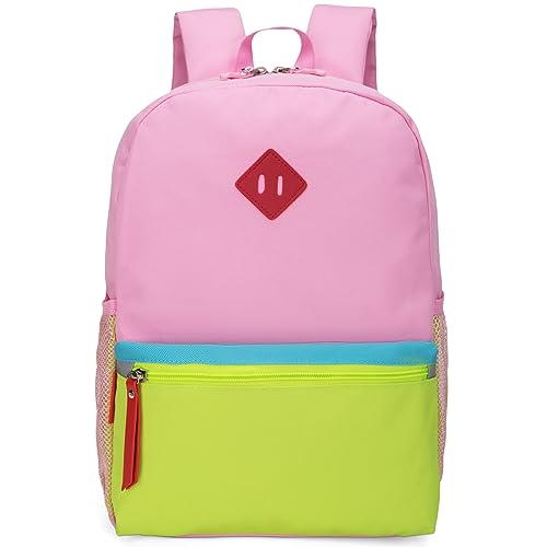 HawLander Little Kids Backpack for Boys or Girls, Toddler School Bag Fits 3 to 6 years old, Pink Yellow, 15 Inch - Image 1