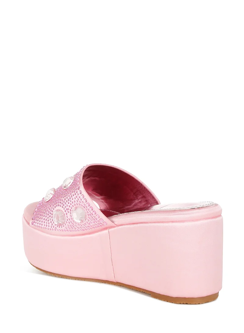 London Rag Diamante &amp; Rhinestone Flatform Sandals in Pink