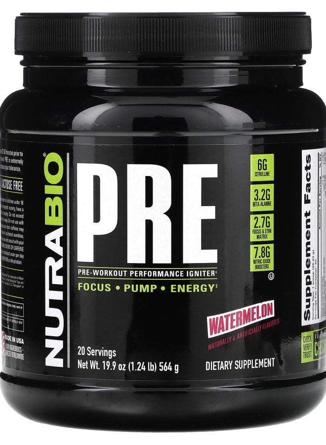 NutraBio PreWorkout Performance Igniter Watermelon 1.24 lb (564 g)