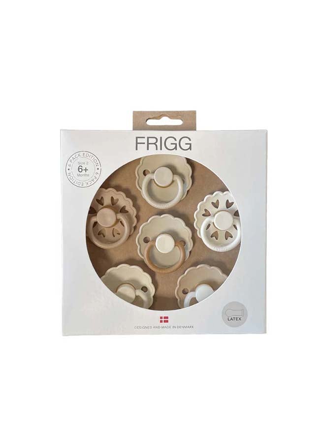 FRIGG Round Latex Baby Pacifier 6-18M 6-Pack Cinnamon Charm - Size 2 - Image 1