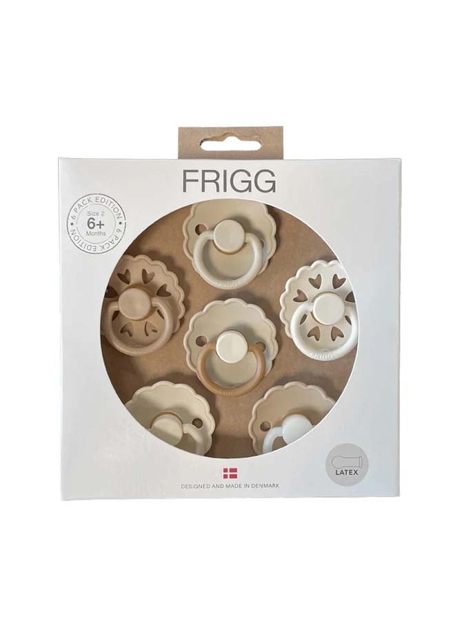 FRIGG Round Latex Baby Pacifier 6-18M 6-Pack Cinnamon Charm - Size 2 - Image 1