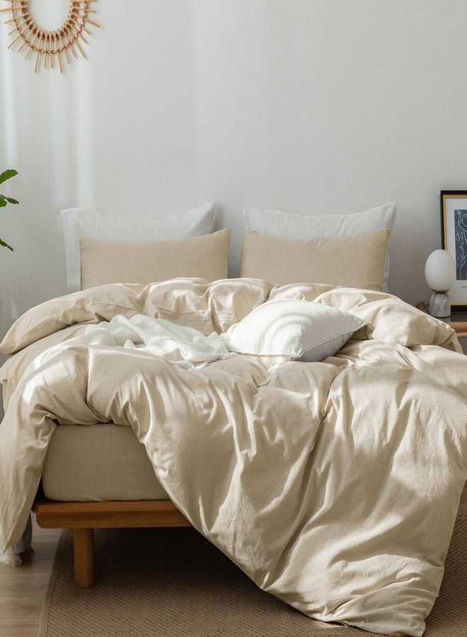 MooMee Bedding Duvet Cover Set 100% Washed Cotton Linen Like Textured Breathable Durable Soft Comfy (Heathered Almond Milk Grey, Twin 68"x90") - Image 4