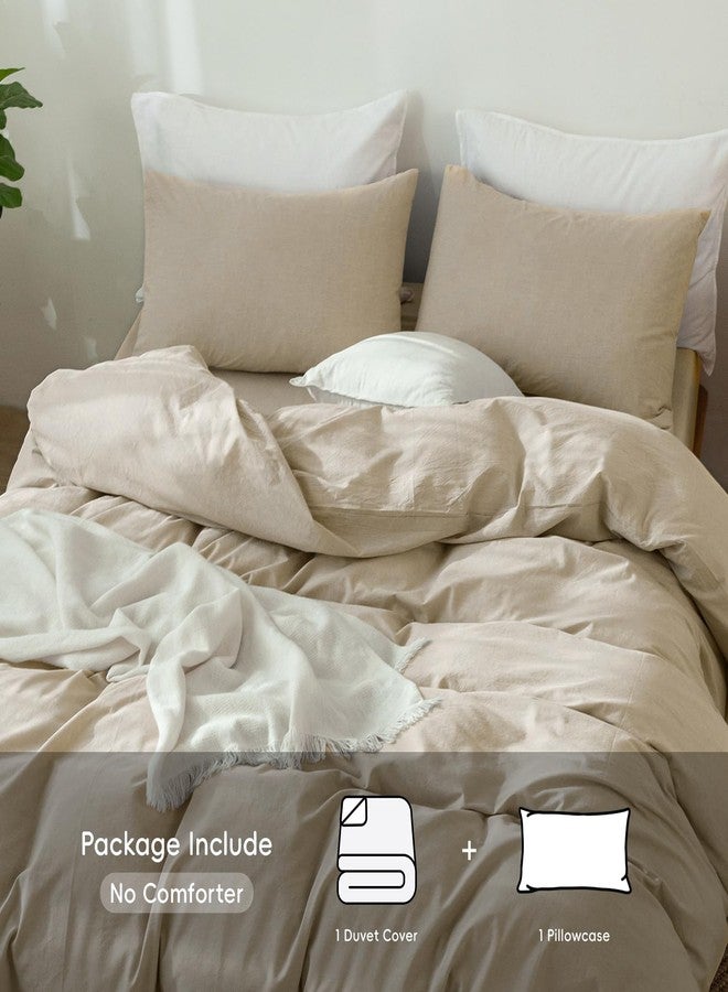 MooMee Bedding Duvet Cover Set 100% Washed Cotton Linen Like Textured Breathable Durable Soft Comfy (Heathered Almond Milk Grey, Twin 68"x90") - Image 2