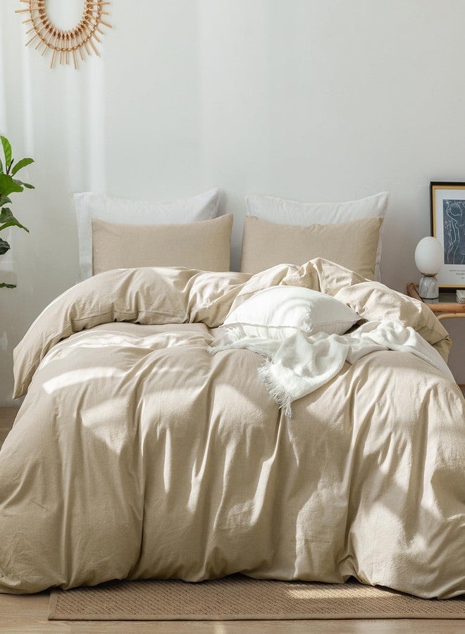 MooMee Bedding Duvet Cover Set 100% Washed Cotton Linen Like Textured Breathable Durable Soft Comfy (Heathered Almond Milk Grey, Twin 68"x90") - Image 1