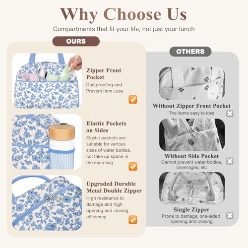 KUBYA Lunch Bag Lunch Box for Women, Cute Corduroy Insulated Reusable Work Leakproof Simple Adults Large Lunch Boxes Tote Bag Men Cooler Bag - Image 5