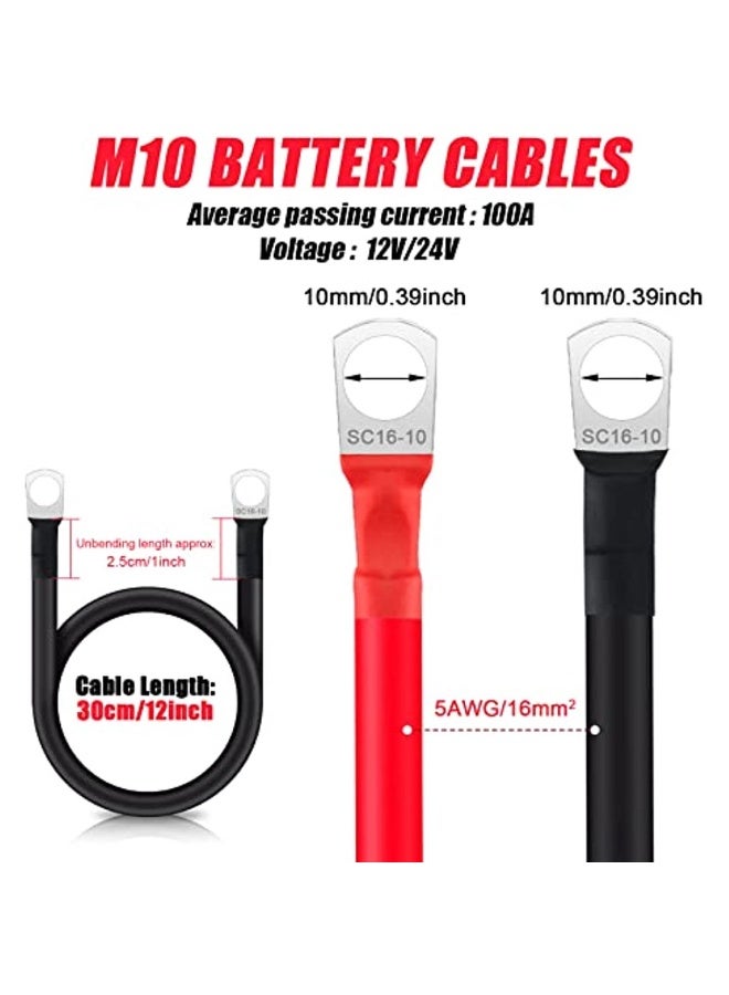 Pack Of 2 Battery Cables M10 30 Cm Battery Cable 12 V Battery Cable 16 Mm² Copper Ground Cable Motorcycle Battery Cable With 2 Eyelets For Motorcycle Solar Car Battery - Image 2