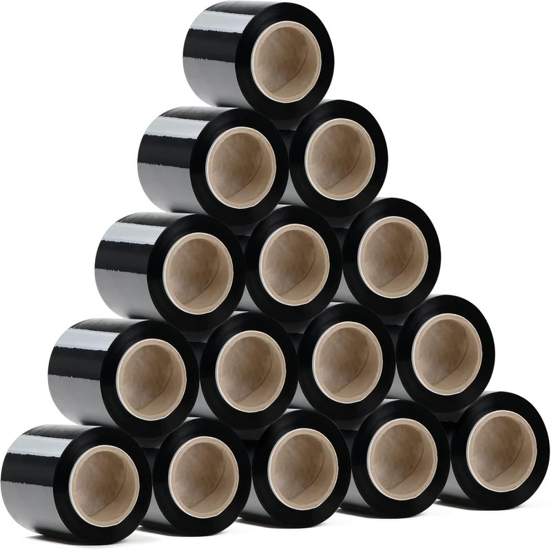 Rago ® Stretch Film Set of 15 Mini Rolls 130 m 15 x 210 g I Black Film for Furniture Stretch Film 130 m I Pallet Film Hand Wrap Film (38 x 31 x 8 cm) 130 m Length - Image 1