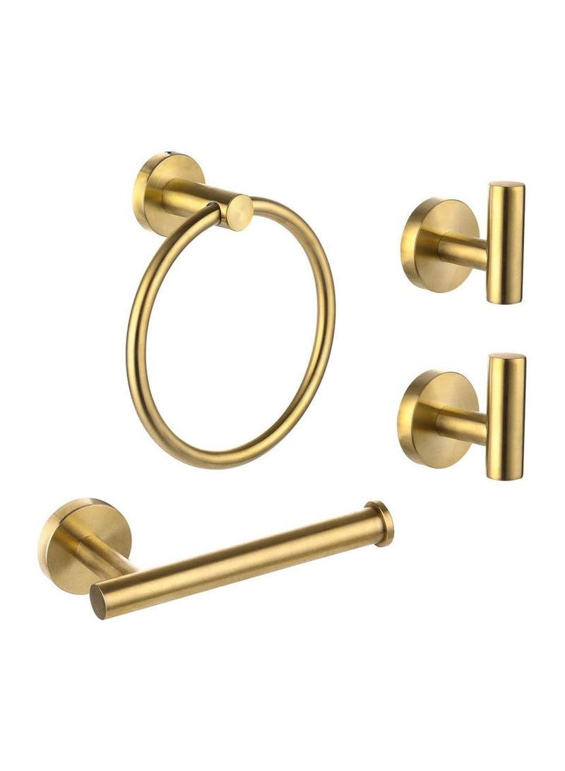NANAO 4-Piece Stainless Steel Wall Mounted Bathroom Hardware Set Brushed Gold Towel Rack Set included Robe Towel Hooks Toilet Paper Holder and Towel Ring  - Image 1
