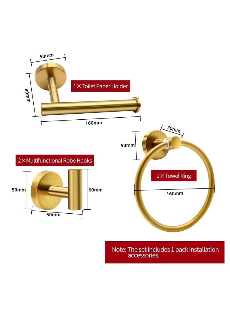 4-Piece Stainless Steel Wall Mounted Bathroom Hardware Set Brushed Gold Towel Rack Set included Robe Towel Hooks Toilet Paper Holder and Towel Ring - pzsku/ZD03C307CF1099AFC9EB1Z/45/_/1694245630/139bbd59-bbd0-45bb-93dd-2da96759dfff