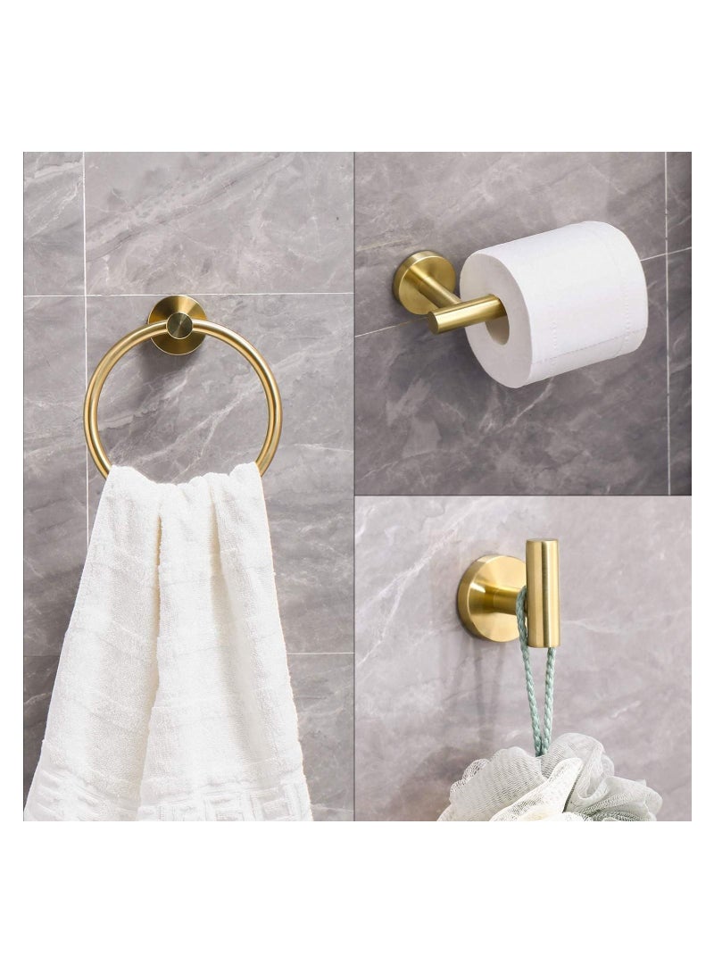 NANAO 4-Piece Stainless Steel Wall Mounted Bathroom Hardware Set Brushed Gold Towel Rack Set included Robe Towel Hooks Toilet Paper Holder and Towel Ring  - Image 2