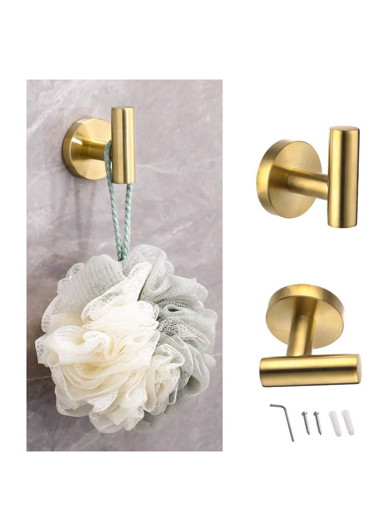 NANAO 4-Piece Stainless Steel Wall Mounted Bathroom Hardware Set Brushed Gold Towel Rack Set included Robe Towel Hooks Toilet Paper Holder and Towel Ring  - Image 3