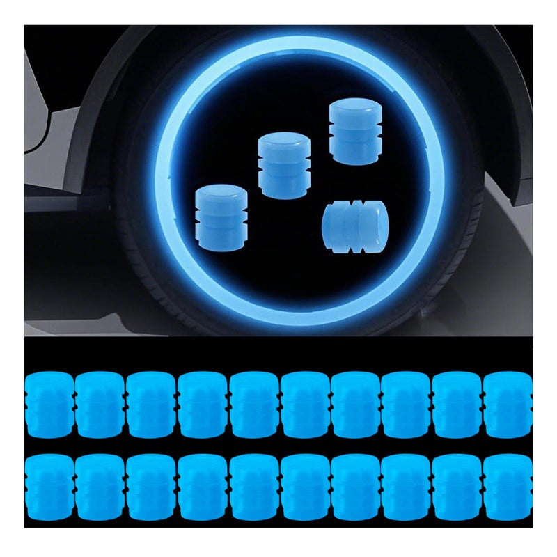 ZHAZHANIU Tire air caps Glowing tire Valve caps Universal tire caps for Cars Trucks Motorcycles SUVs and Bikes Glow in The Dark Valve stem caps Blue20PCS - Image 3