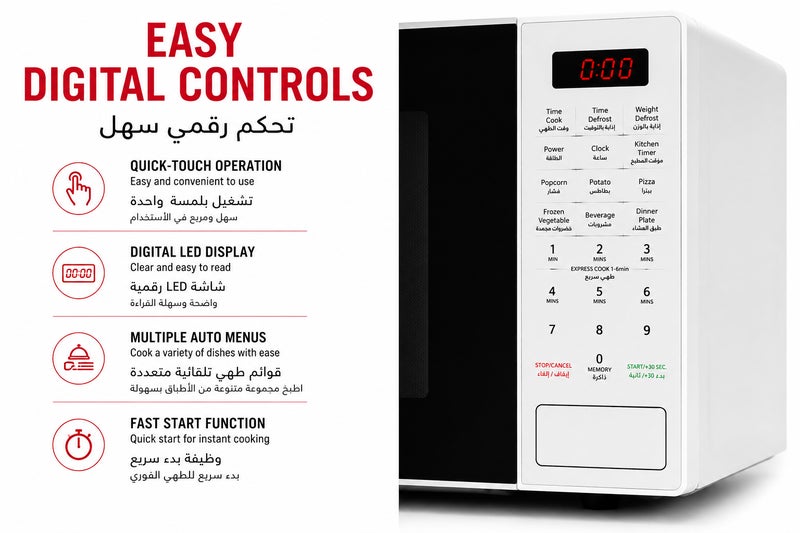 HOOVER Digital Control Microwave  20L, 700W, white, Digital 20 L 1200 W HMWS-M20-W steel - Image 3