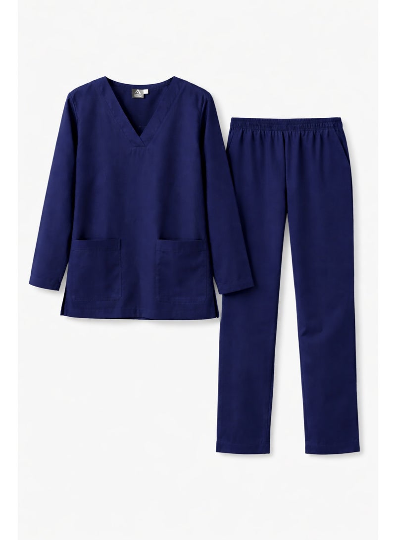 Rannah's Uniform Women’s Medical Scrub Set Long Sleeve V-Neck Top & Elastic Waist Pants - Image 3