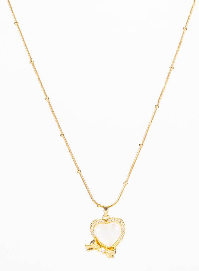 The Black Pearl Accessories Stainless Steel Golden Necklace with a Zirconic White Obal Heart Pendant - Image 2