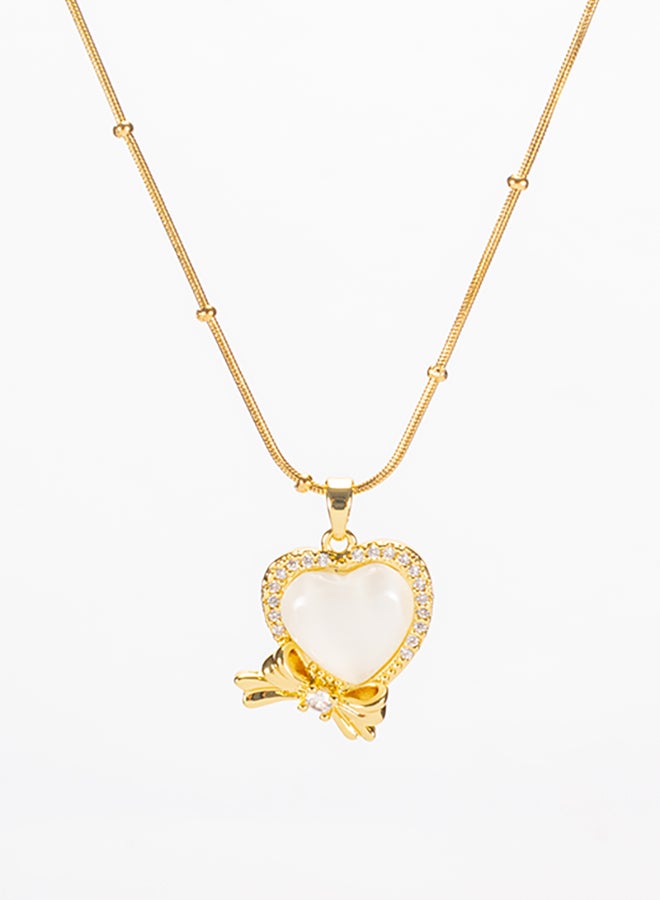 The Black Pearl Accessories Stainless Steel Golden Necklace with a Zirconic White Obal Heart Pendant - Image 1