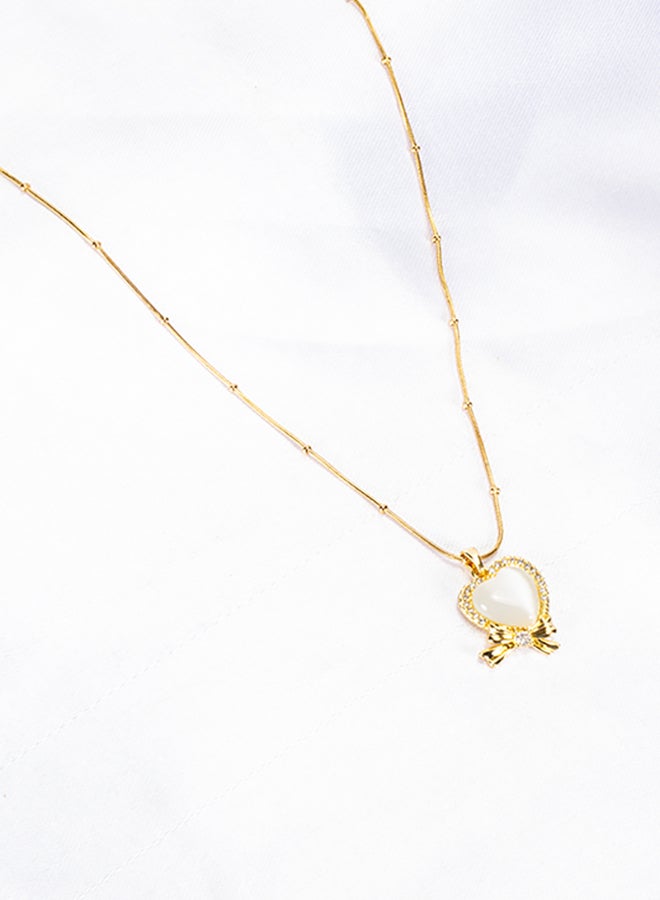 The Black Pearl Accessories Stainless Steel Golden Necklace with a Zirconic White Obal Heart Pendant - Image 3