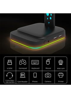 فلاش هوك حامل سماعة رأس RGB بضوء ملون مع منفذي USB2.0 ومقبس صوت  - Image 5