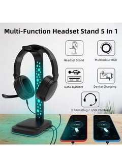 فلاش هوك حامل سماعة رأس RGB بضوء ملون مع منفذي USB2.0 ومقبس صوت  - Image 2