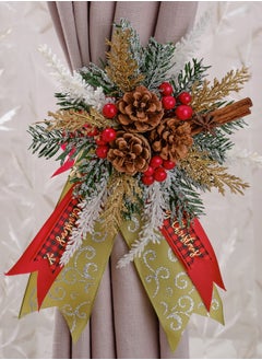 Generic Christmas Curtain Tie Back: Set of 2 – Beautifully Handcrafted Holiday Decor with a Wooden Base, Christmas Ribbon, Christmas Greenery, Red Christmas Berries and Festive Details for Christmas Curtain Styling  - Image 1
