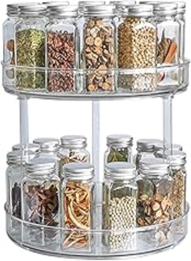 MIXDE 2 Tier Lazy Susan Turntable Spice Rack Organizer for Kitchen Cabinet, Farmhouse Tiered Tray Decorative Trays for Fruit, Snacks - Organizer for Cupboard, Pantry, Bathroom, Table (Large)