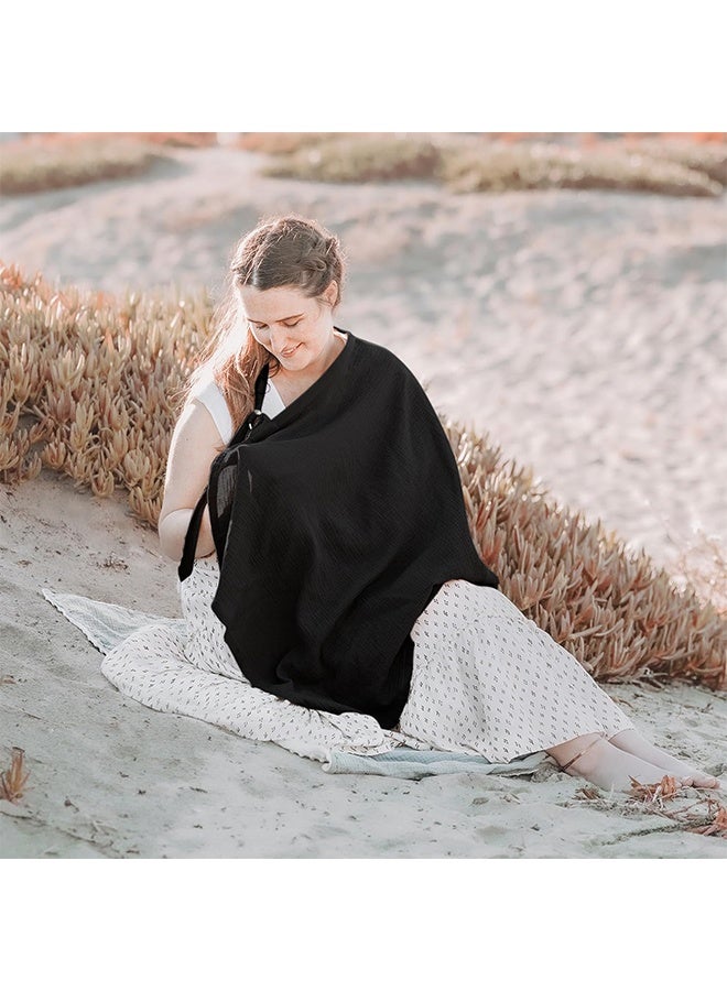Muslin Nursing Cover for Baby Breastfeeding, Breathable 100% Cotton Breastfeeding Cover with Rigid Hoop for Mother Nursing Apron, Multi-use Carseat Canopy (Black) - Image 4