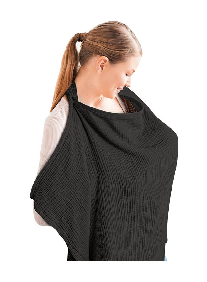 Muslin Nursing Cover for Baby Breastfeeding, Breathable 100% Cotton Breastfeeding Cover with Rigid Hoop for Mother Nursing Apron, Multi-use Carseat Canopy (Black) - Image 1