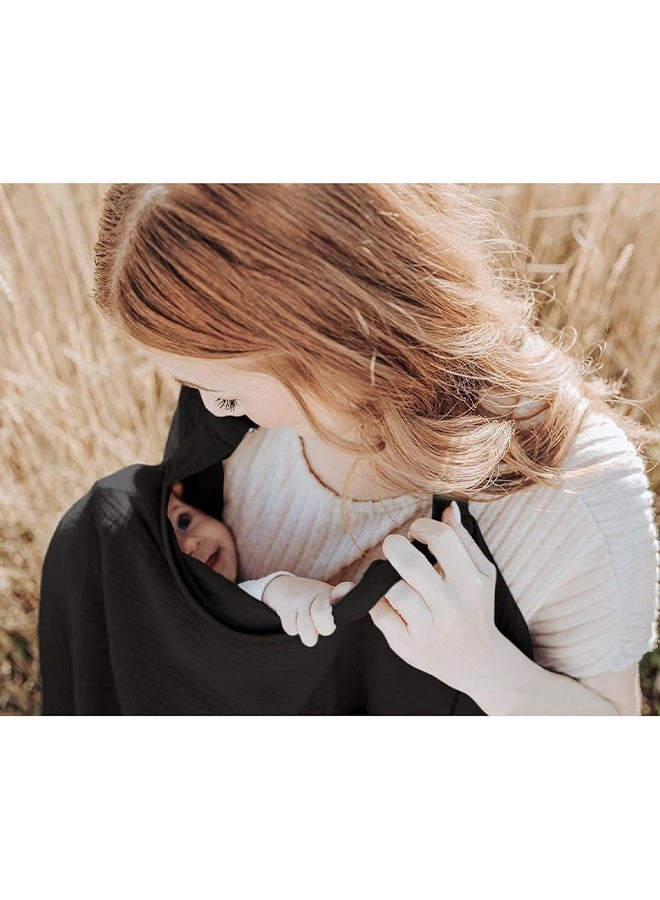 Muslin Nursing Cover for Baby Breastfeeding, Breathable 100% Cotton Breastfeeding Cover with Rigid Hoop for Mother Nursing Apron, Multi-use Carseat Canopy (Black) - Image 3