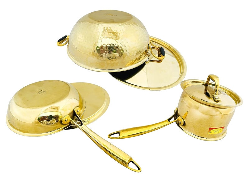 SHIV SHAKTI ARTS Shiv Shakti Arts Brass Cookware Set for Home Kitchen and Hotels (1 Kadai+1 Sauce Pan+1 Fry Pan)  - Image 3